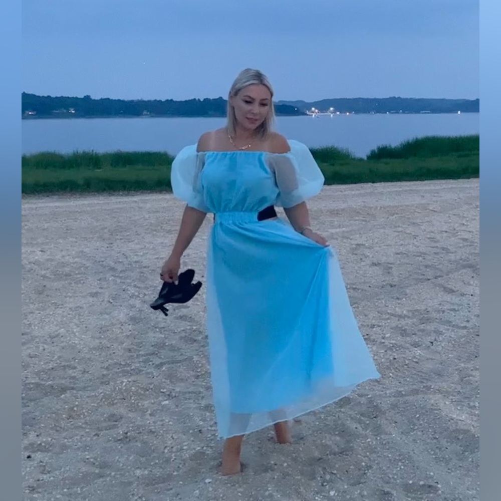 Cynthia Rowley Tiffany Blue Midi Dress with Black Bow